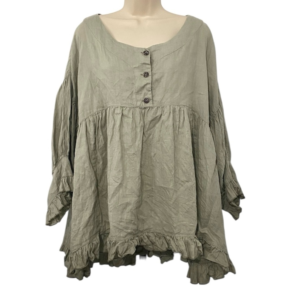 Heart’s Desire by Mary Grace Linen Artist Top Size XL Sage Green Like New - Picture 2 of 16